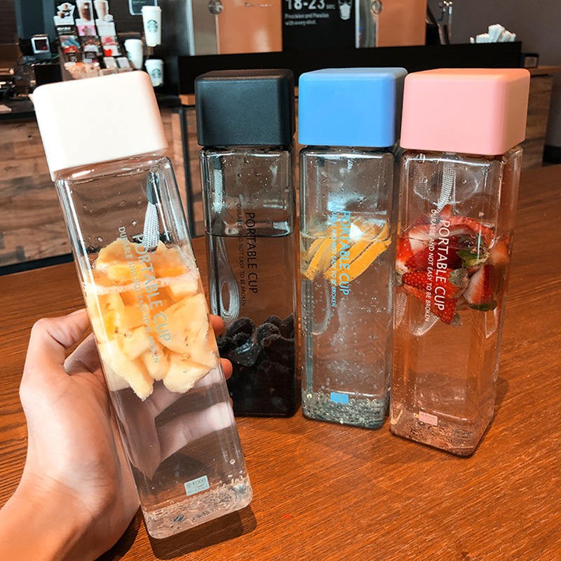 450ml Portable Plastic Cup Bpa Free Wholesale Plastic Sport Clear Square Fruit Water Bottle