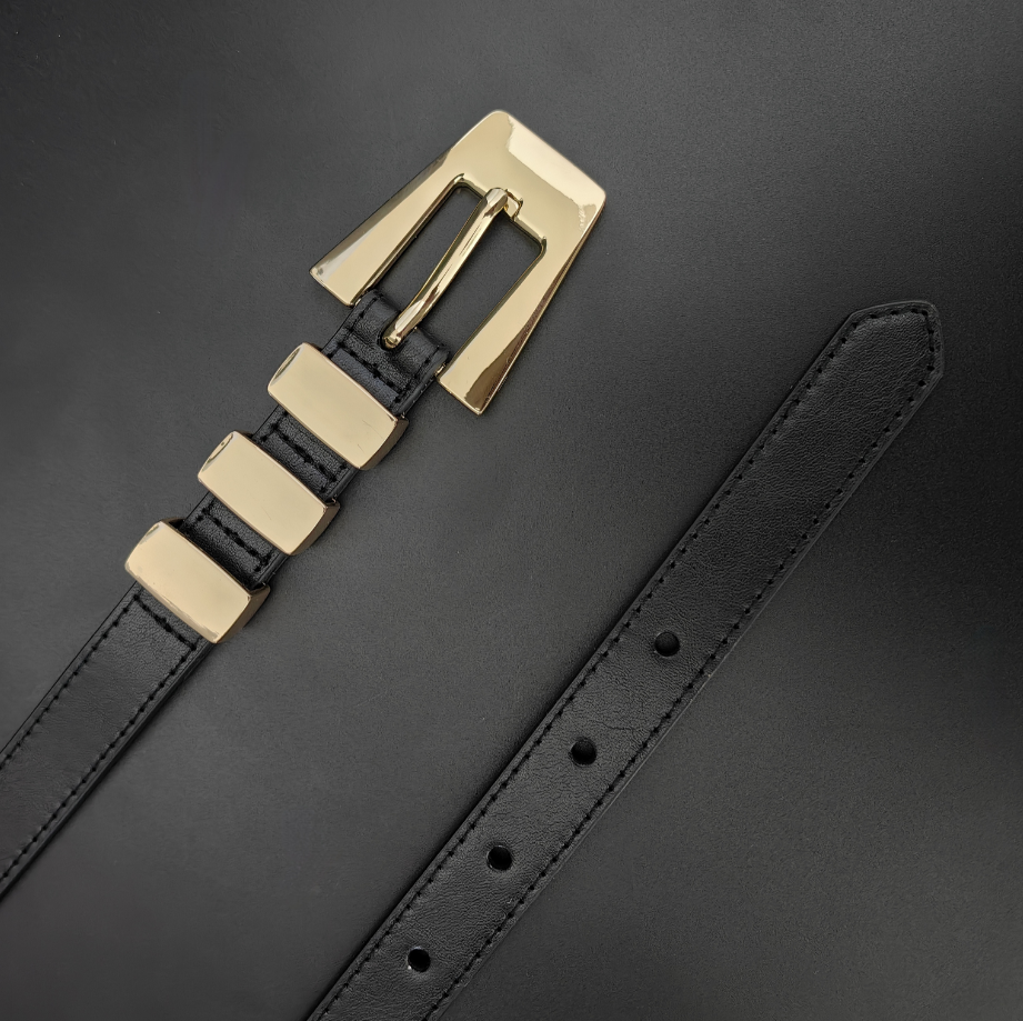 Fashion Women's Crocodile PU Leather Metal Ring Belt Thin Decorative Belt