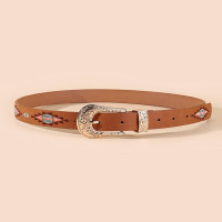 Embroidery style, patterned brown women's belt customization
