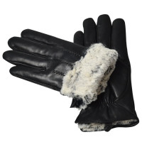 Touchable screen black sheepskin warm gloves