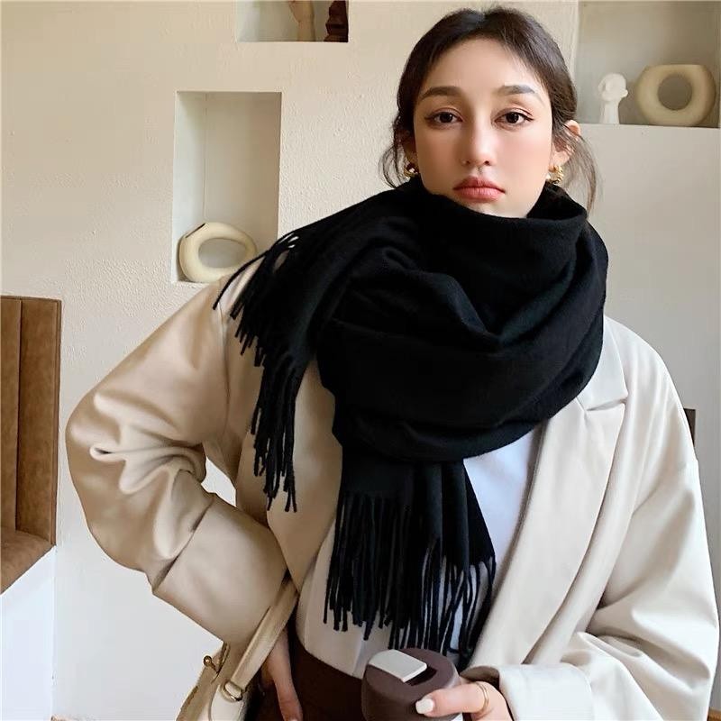 New women's solid color cashmere scarf Muslim wool winter shawl customization