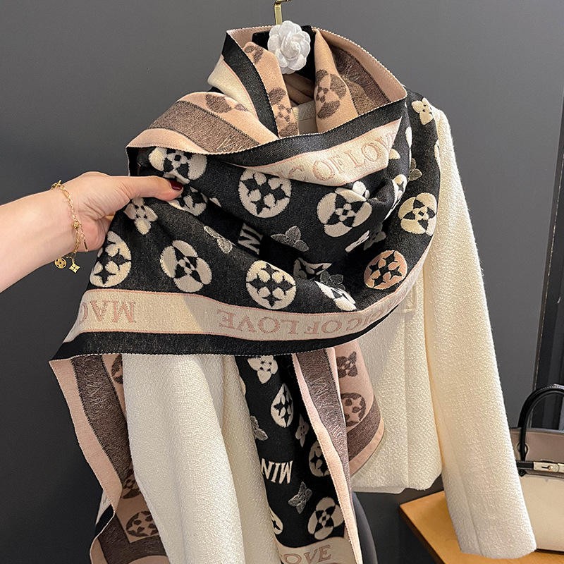 Fashion long shawl letter jacquard imitation cashmere winter warm tassel large scarf customized