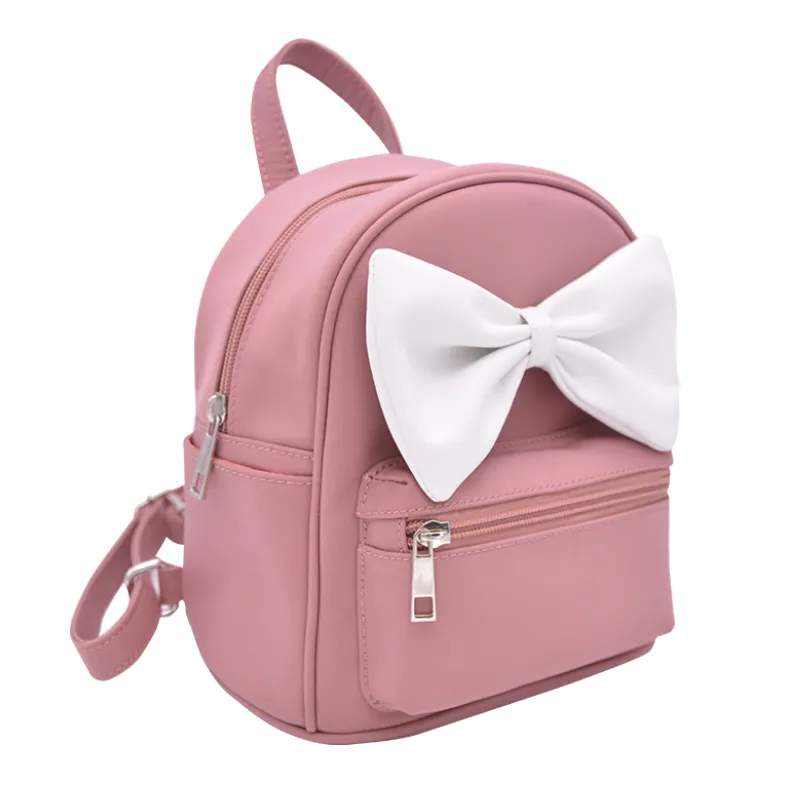 Pink Polyester Custom Zipper PU Leather Ladies Backpack