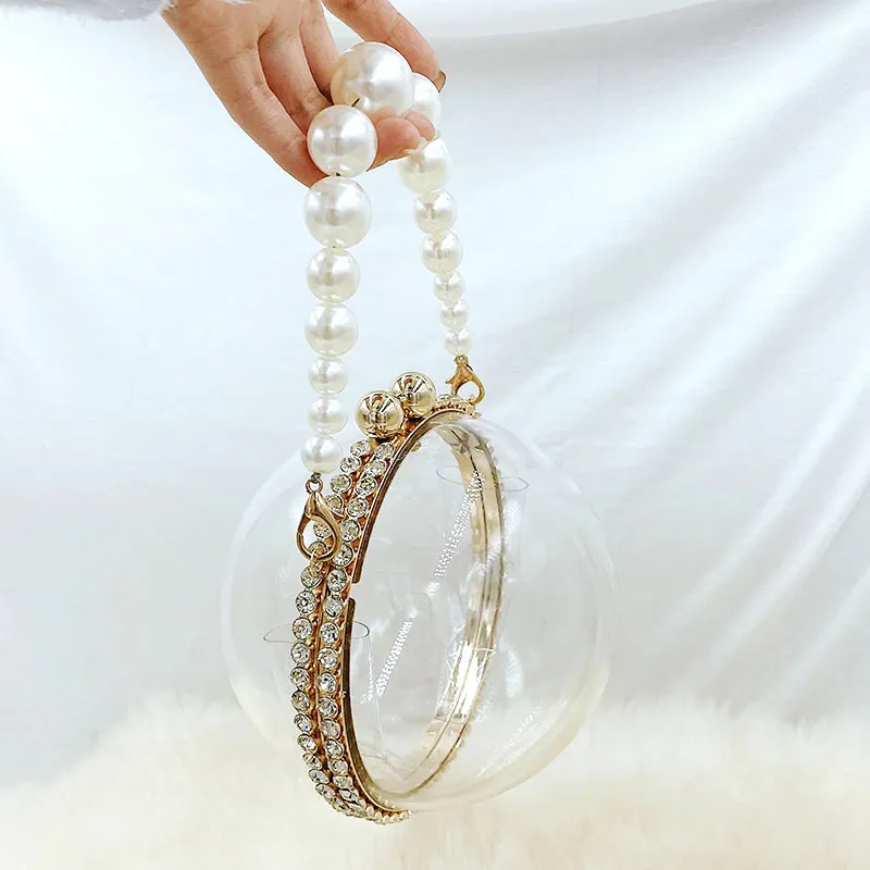 New Fashion Ball Diamond Mini Wedding Party Women Pearl Chain Clutch