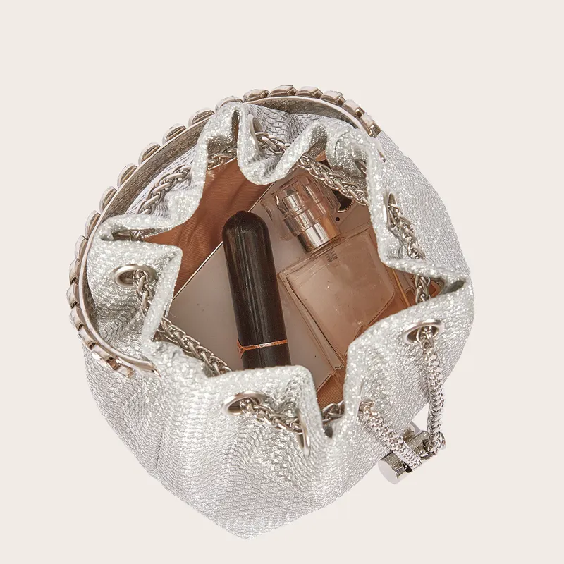 Fashionable Round Handle Wedding Diamond Bucket Bag for Women