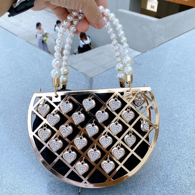 New Fashion Hollow Women's Pearl Chain Wedding Party Purse