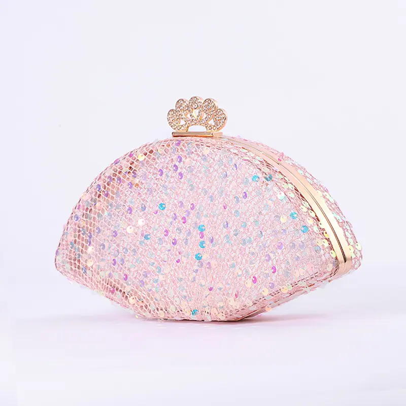 New fan-shaped shiny diamond hand party banquet clutch bag