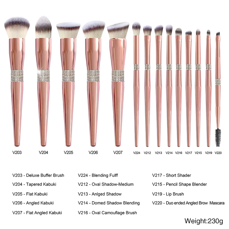 14 piece set of diamond encrusted beauty brushes for women customized