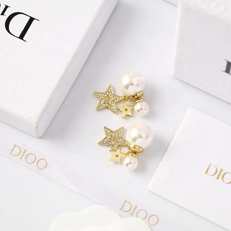 D Star Pearl Stud Earrings Gold Plated Fashion Jewelry