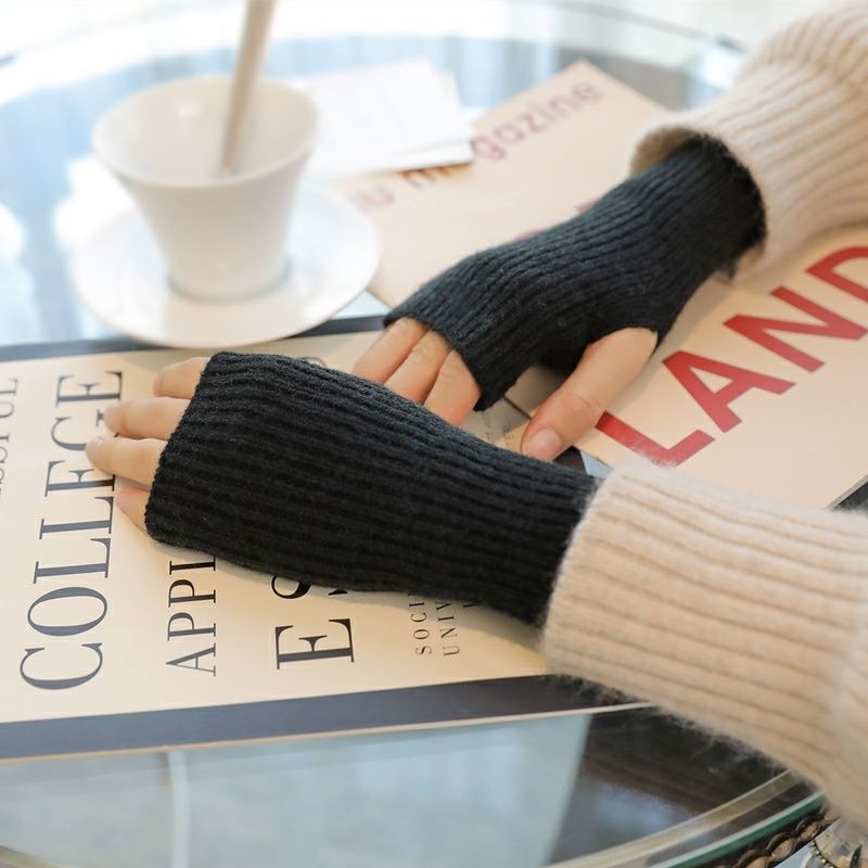 Woolen Half Finger Gloves Women Winter Warm Knitted Ribbed Thicken Arm Warmer Gloves Sleeve Wrist Protector Men Wholesale