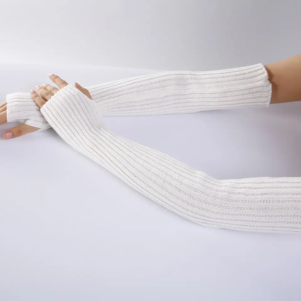 Winter warm solid color knitted fingerless extended elbow gloves designed and customized