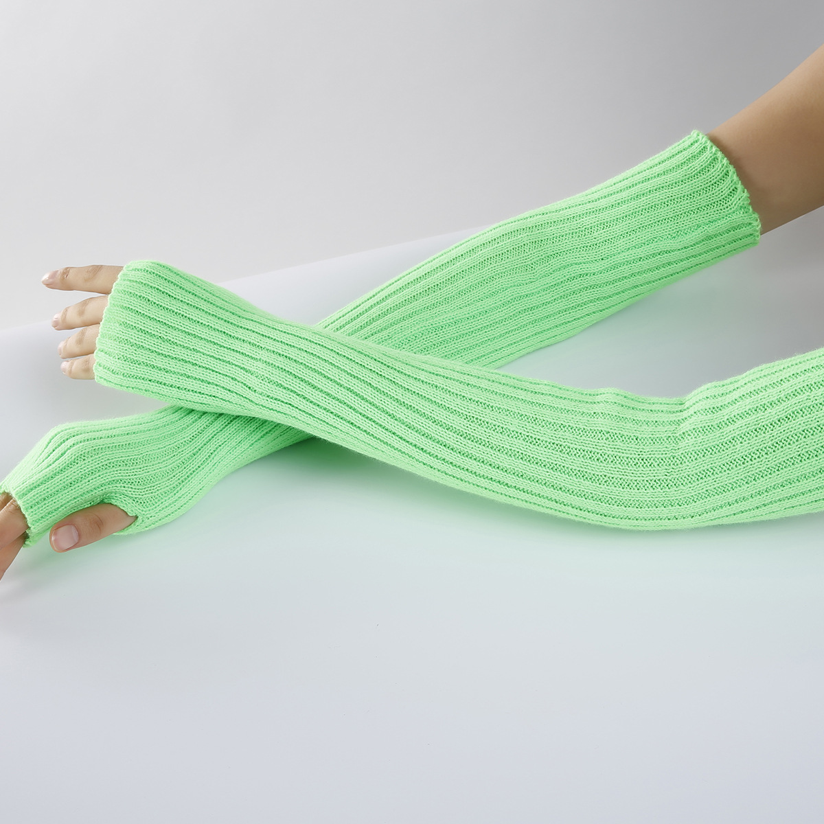 2021 Winter Warm Solid Knit Fingerless Long Gloves Wool Men and Women Hand Crochet Thumbhole Arm Warmers Mittens