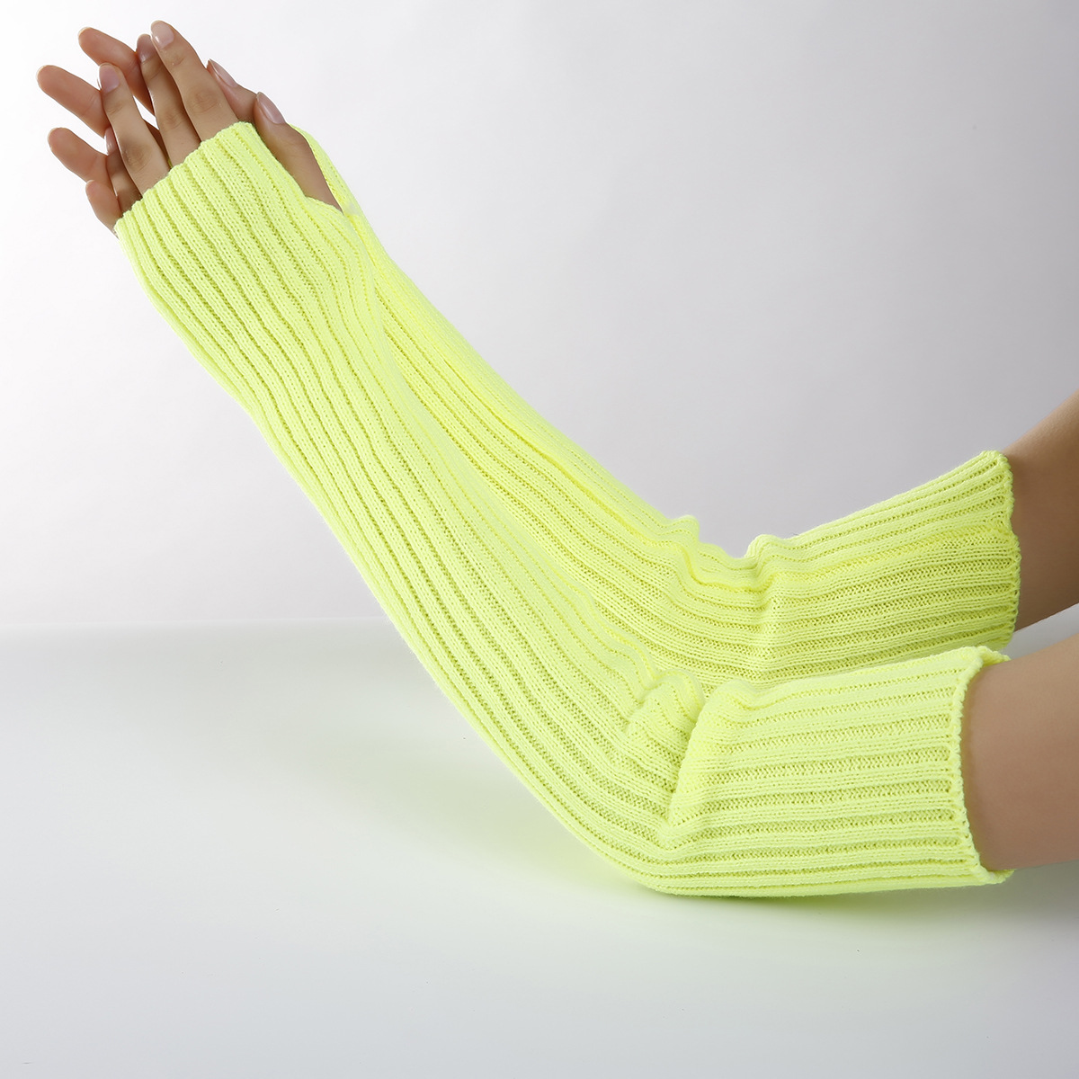 2021 Winter Warm Solid Knit Fingerless Long Gloves Wool Men and Women Hand Crochet Thumbhole Arm Warmers Mittens