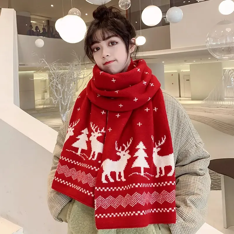 New European and American autumn and winter colorful imitation cashmere Christmas elk pattern thicke