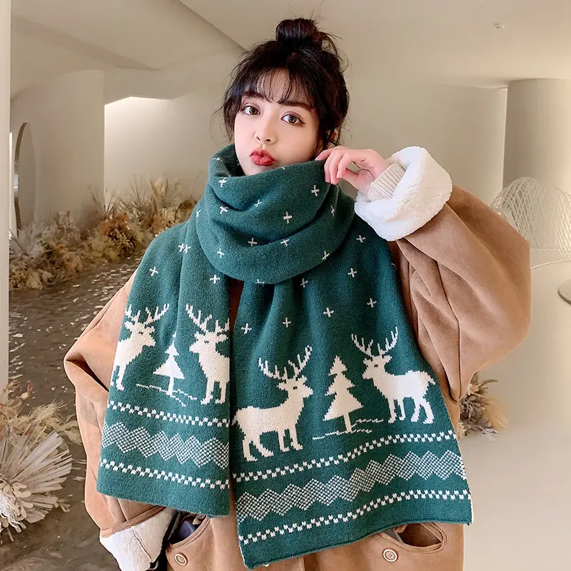 New European and American autumn and winter colorful imitation cashmere Christmas elk pattern thicke