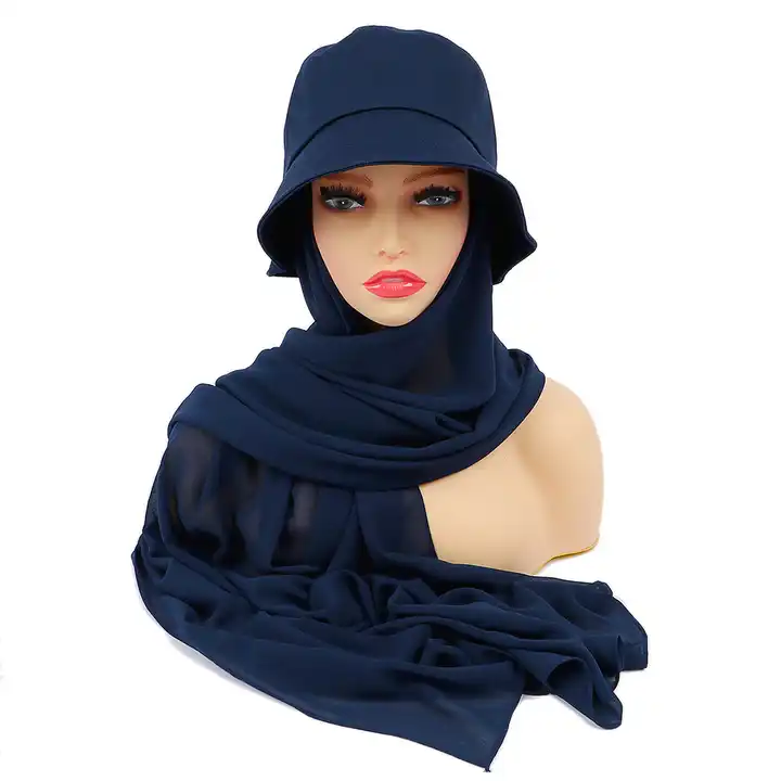 New summer solid color Muslim matching bucket fisherman hat chiffon headscarf customization