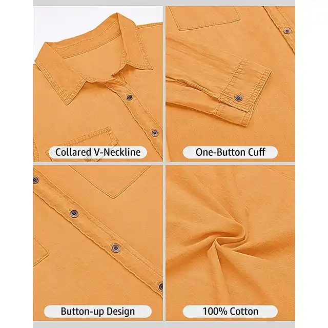 Collared Casual Long Sleeve Pocket Denim Women's Top Shirt Customized