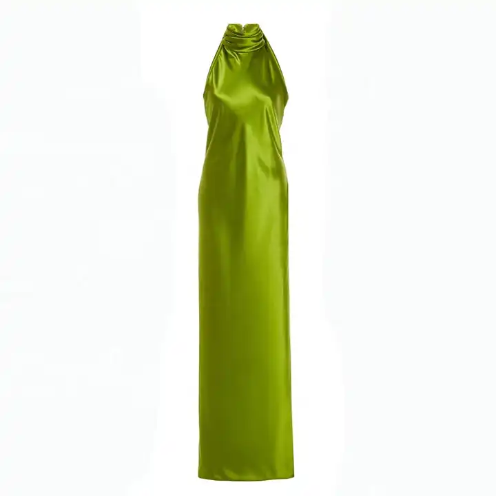 Long sexy green backless party nightclub silk dress customized