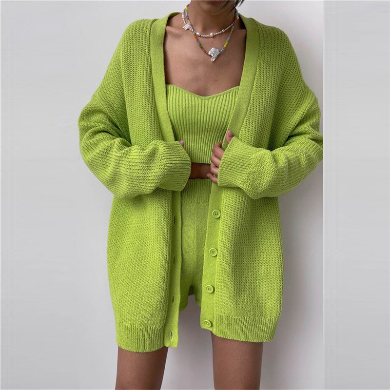 Autumn sweater cardigan long-sleeved jacket bottoming tube top short skirt three-piece sweater woman