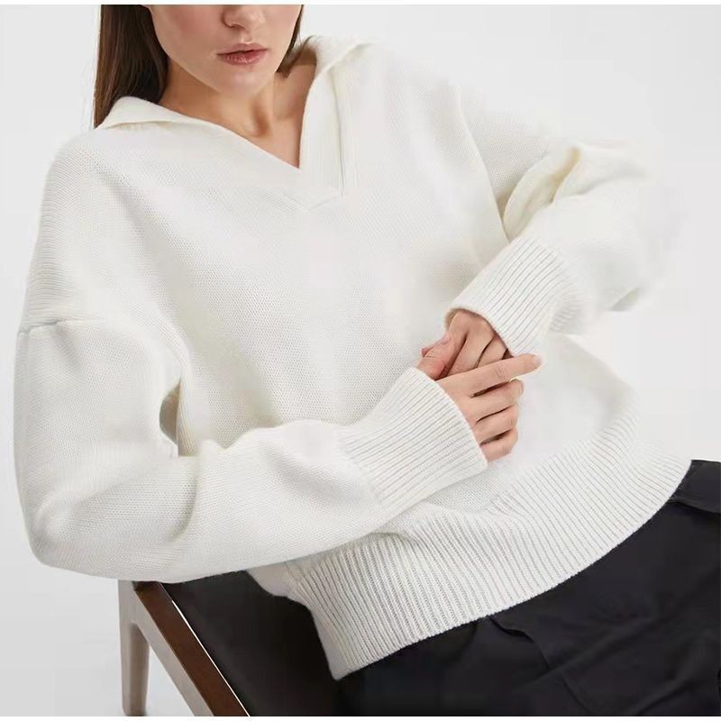 2022 Spring New Logo Fashion Casual Polo Collar Knitted Short Oversized Loose Pullover Women<i></i>'s Sweater