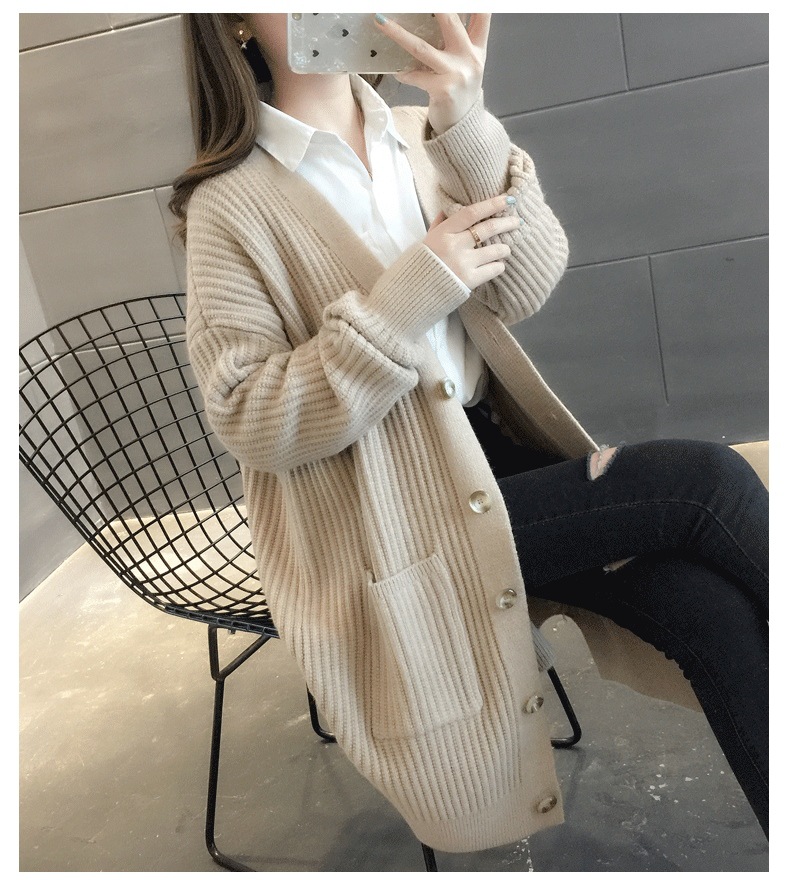 Wholesale Autumn Winter Korean Casual Long Cardigan Baggy Knitted Long Sleeve fashion Sweaters Coat Women Clothing