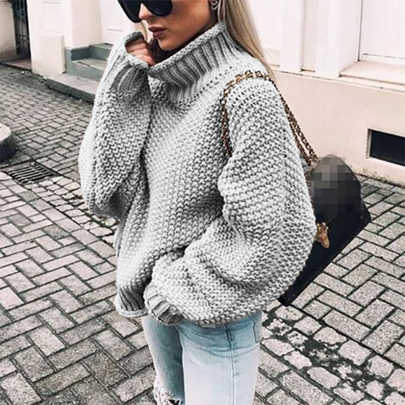 New Women Autumn Winter Long Sleeve Girls Fashion Solid Color Knit Casual female hot style turtleneck bat-sleeve sweater
