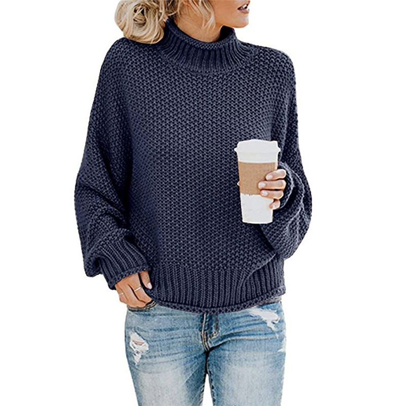 New Women Autumn Winter Long Sleeve Girls Fashion Solid Color Knit Casual female hot style turtleneck bat-sleeve sweater